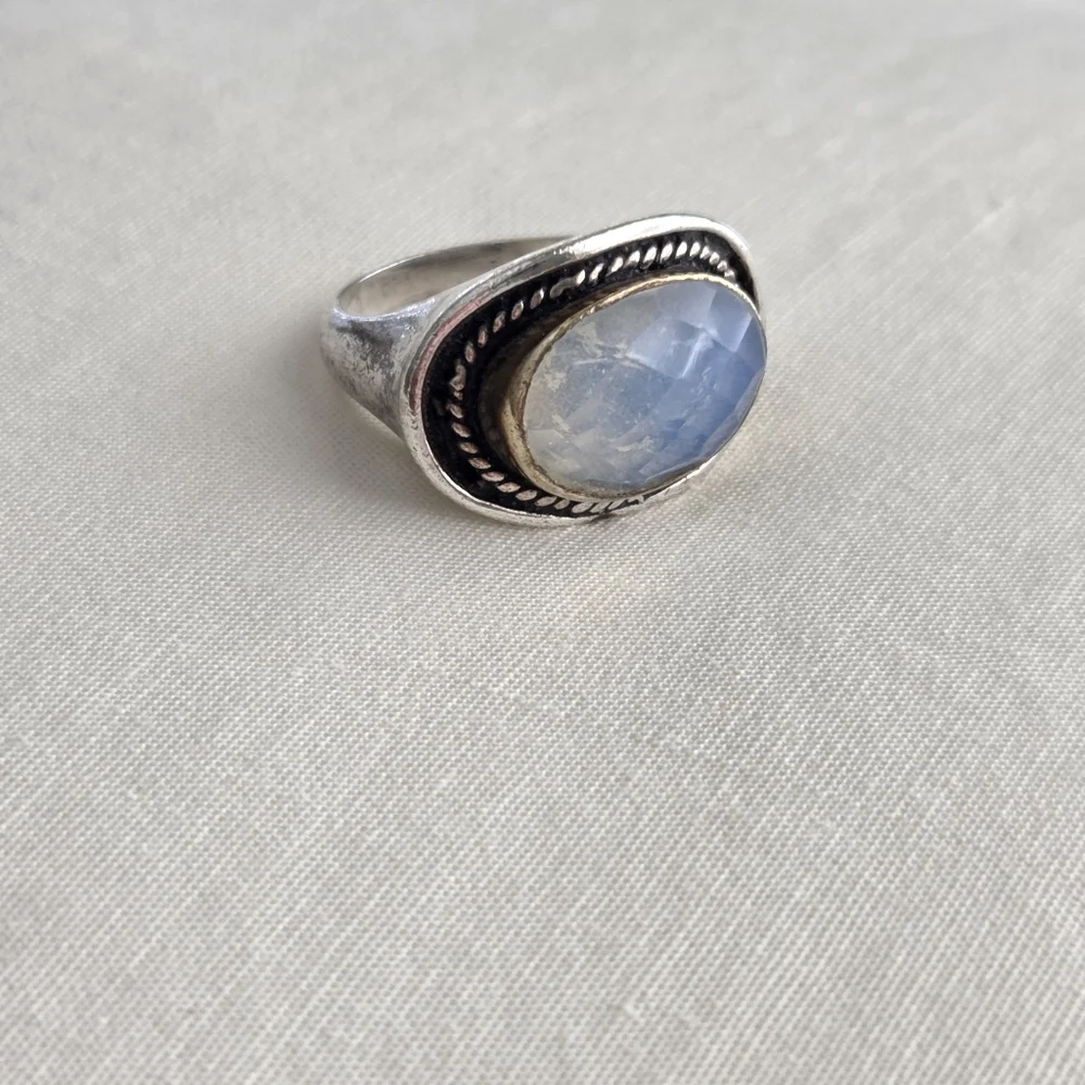 Facet Cut Moonstone Silvertone Fashion Ring